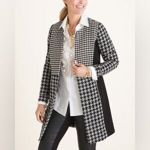 Chico's Black and White Houndstooth long jacket Blazer sweater